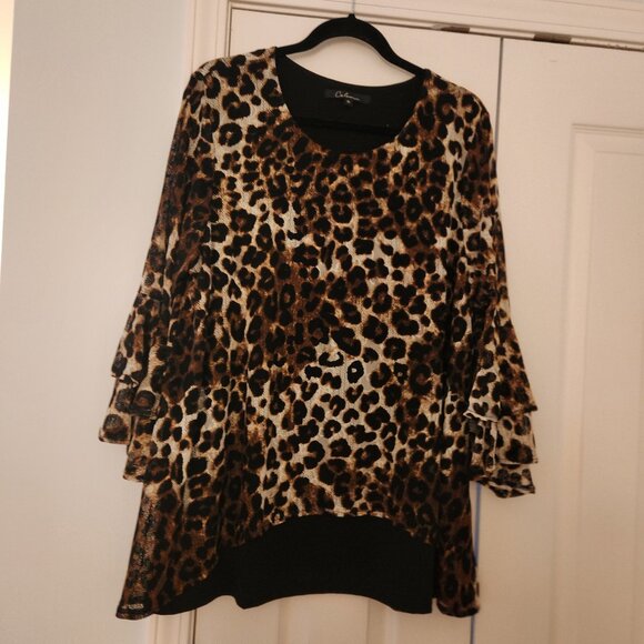 Leopard Print Layered Blouse Size 1X - Picture 1 of 3